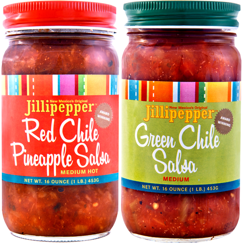 Jillipepper Christmas Case contains six jars Red Chile Pineapple Salsa and six jars Green Chile Salsa